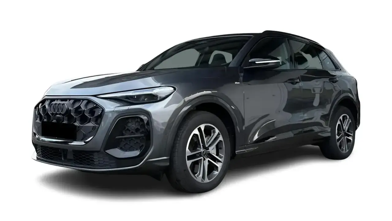 Elegancki, ciemnoszary Audi Q5 2025 z charakterystycznym grillem i nowoczesnymi światłami.