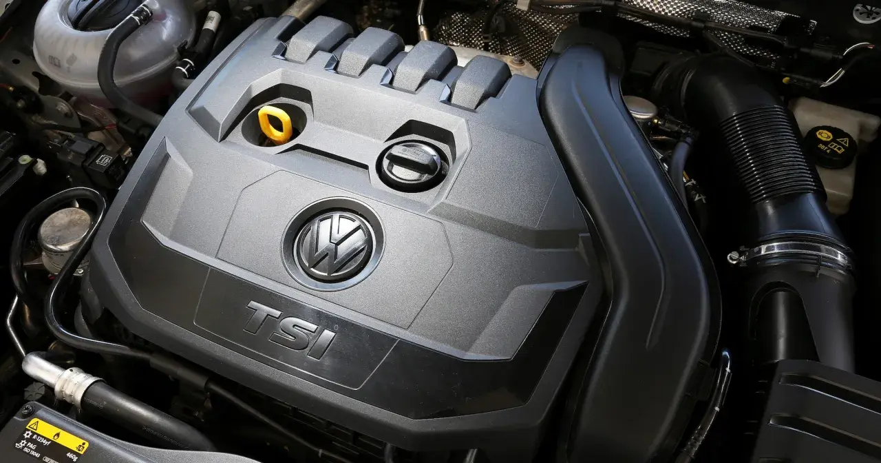 Silnik 1.5 TSI Volkswagena z widocznym logo i napisem TSI.