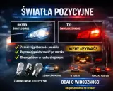 Białe światła postojowe z przodu i czerwone z tyłu poprawiają widoczność i bezpieczeństwo na drodze.