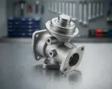 Metalowy zawór EGR, kluczowy element układu recyrkulacji spalin, prezentowany na tle narzędzi warsztatowych.