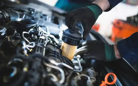 Mechanik wymienia filtr paliwa. Objawy jego zużycia mogą być różne, od spadku mocy po problemy z uruchomieniem silnika.