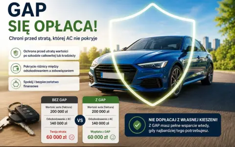 Ubezpieczenie GAP chroni przed stratą wartości auta po kradzieży lub szkodzie całkowitej, zapewniając spokój finansowy.