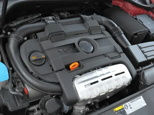 Silnik 1.4 TSI z widocznym logo VW. Czysty i zadbany, gotowy do pracy.