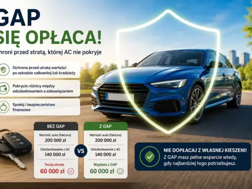 Ubezpieczenie GAP chroni przed stratą wartości auta po kradzieży lub szkodzie całkowitej, zapewniając spokój finansowy.