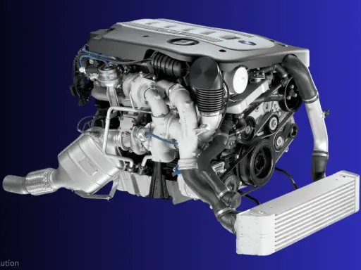 Potężny silnik BMW M57N2 z podwójnym turbodoładowaniem, gotowy do montażu.