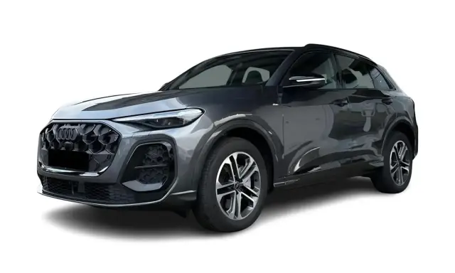 Elegancki, ciemnoszary Audi Q5 2025 z charakterystycznym grillem i nowoczesnymi światłami.