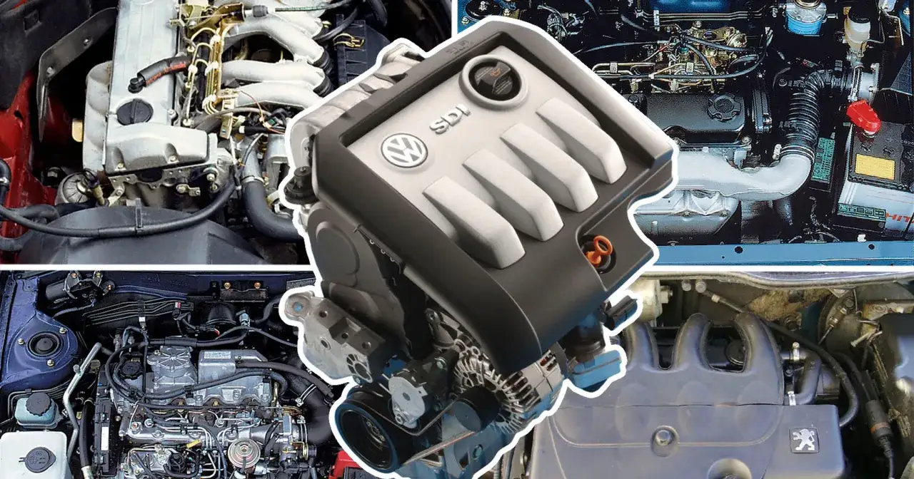 Silnik Volkswagen SDI, z widocznymi elementami innych jednostek napędowych.